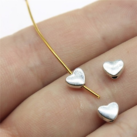 50 piezas, 6x5mm, cuentas de corazón de Color plata antiguo, cuentas de corazón, cuentas de corazón ► Foto 1/3