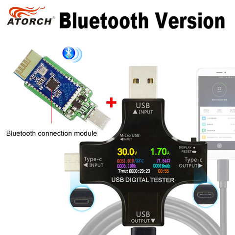 Probador de Color TFT USB Bluetooth tipo-c PD, voltímetro Digital, medidor de corriente de voltaje, amperímetro, detector, cargador tipo batería externa, indicador ► Foto 1/6