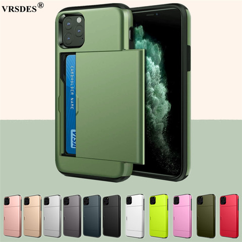 Funda deslizante armadura para iPhone, 11, 12 Pro Max, Mini SE 2, 2022, 5 5S, ranura para tarjetas, funda para iPhone XS MAX, XR, X, 8, 7, 6, 6S Plus ► Foto 1/6