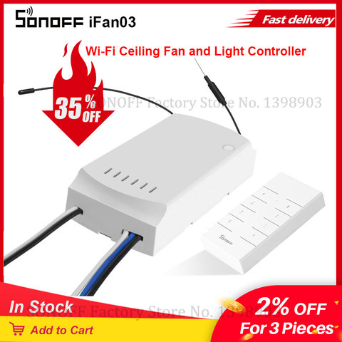 SONOFF-ventilador de techo Itead iFan03 con Wifi y Controlador de luz, interruptor inteligente de 433mhz, Control remoto RF para automatización inteligente del hogar ► Foto 1/6