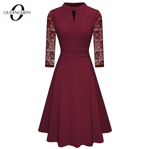 Mujeres Vintage elegante Floral de encaje Patchwork elegante de la fiesta de año nuevo llamarada vestido EA234 ► Foto 1/6