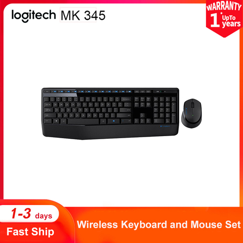 Logitech-teclado inalámbrico MK345, combo de ratón para PC, portátil, ratón ergonómico óptico de tamaño completo, a prueba de salpicaduras, para oficina ► Foto 1/6