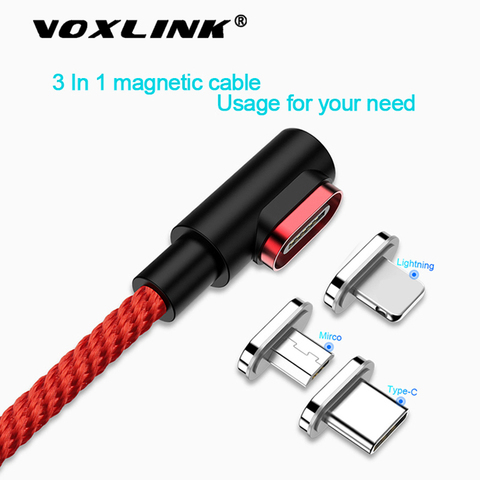 VOXLINK-Cable de carga magnético para móvil, Cable de 90 grados LED para iPhone X, Cable USB Micro tipo C para Samsung, Xiaomi, Huawei y LG ► Foto 1/6