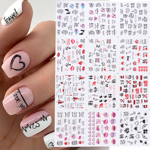 12 Uds. De deslizadores de flores para manicura, letras de amor para decorar  uñas, arte de uñas, pegatinas de agua, GLBN1489-1500 - Historial de precios  y revisión | Vendedor de AliExpress -