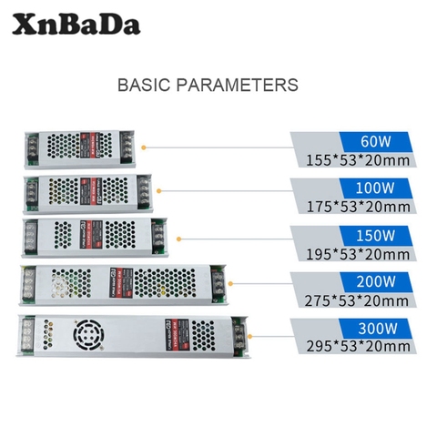 Fuente de alimentación LED ultradelgada, adaptador para transformadores, interruptor de 60W, 100W, 150W, 200W, 300W, AC190-240V para tiras LED, DC12V/24V ► Foto 1/6