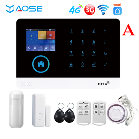 YAOSE PG-103 4G 3G GSM sistema de alarma Tuya vida inteligente aplicación de Control para ALARMA DE SEGURIDAD PARA EL HOGAR w/Sensor PIR Sensor de puerta inteligente Kit de casa ► Foto 1/6