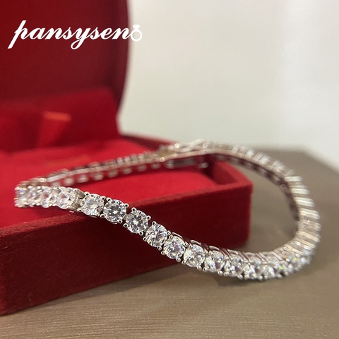 Pulseras de gemas de diamante de imitación para mujer, de plata de ley 100% de 4MM, joyería fina de boda, envío directo, 925 ► Foto 1/6