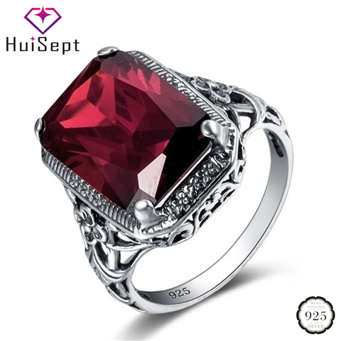 HuiSept clásico anillo de plata 925 de joyería de forma de rectángulo anillo de piedras preciosas de rubí para hombre mujer de fiesta de boda adorno de regalo al por mayor ► Foto 1/4