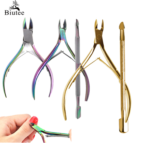 Biutee de oro de acero inoxidable uñas cutícula tijeras Nipper manicura pedicura uñas kits de herramientas de doble tenedor de la piel muerta de tijera nuevo ► Foto 1/6