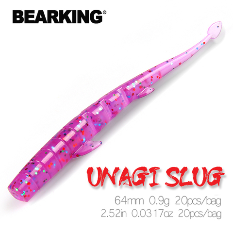 BEARKING UNAGI bala 20 Uds 64mm0.9g pesca cebo Artificial suave de silicona bajo Pike Minnow Swimbait Jigging de cebos gusano ► Foto 1/6