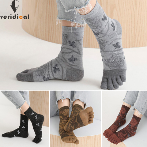 Calcetines cortos de pelo de conejo para mujer, de buena calidad, con flores y dedos de los pies, Harajuku, calcetines de cinco dedos, moda sólida, gran oferta ► Foto 1/6