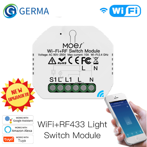 GERMA-módulo de Control inteligente RF433 para el hogar, minicontrolador inteligente con WiFi, funciona con Alexa, Google Home, 1 Banda, 1/2 vías ► Foto 1/6