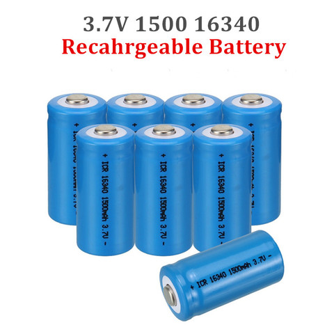 Batería recargable de 1500mAh, 3,7 V, 16340, CR123A, linterna LED, cargador de pared para viaje, batería de ion de litio 16340 CR123A ► Foto 1/6