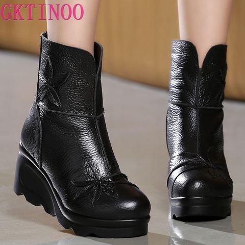 GKTINOO-Botas de piel auténtica para mujer, zapatos de cuña informales, botines hechos a mano, para invierno ► Foto 1/6