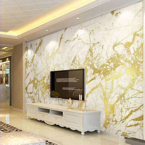 Papel tapiz de lujo de estilo europeo, Raya 3D dorada de mármol blanco, Fondo de pared para sala de estar, TV, sofá y dormitorio, Fresco ► Foto 1/6