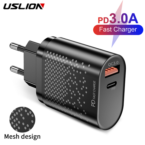 USLION-cargador USB PD de 20W para teléfono móvil, cargador de pared rápido para iPhone 11, 7, XR, Samsung y Xiaomi, enchufe de la UE/EE. UU., 3,0 ► Foto 1/6