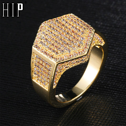 Hip Hop Full CZ Charm Iced Out Bling Popular Tready cuadrado cobre zirconia anillo para hombres mujeres joyería ► Foto 1/6