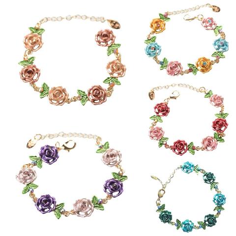 Pulsera con flor con diamante de imitación estilo retro para mujer, brazalete étnico único, 5 colores, para bailarina, baile, fiesta de graduación, joyería, decoración, regalo de Navidad ► Foto 1/6