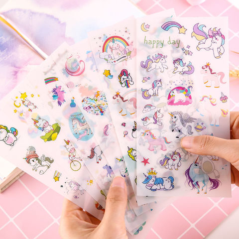 Juego de pegatinas para niños y niñas, juego de 6 uds. De pegatinas para decoración de cuaderno, pegatinas de mariposa de dibujos animados de Unicornio de juguete ► Foto 1/6