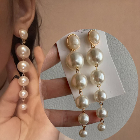 IPARAM de moda de Corea largo pendientes colgantes de perlas para mujeres de moda elegante creado grande de imitación pendientes de pera pendientes venta al por mayor ► Foto 1/6