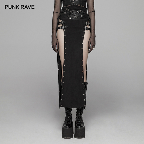 PUNK RAVE-faldas negras sexys para mujer, ropa informal estilo Hip Hop, falda larga de cintura alta ► Foto 1/1