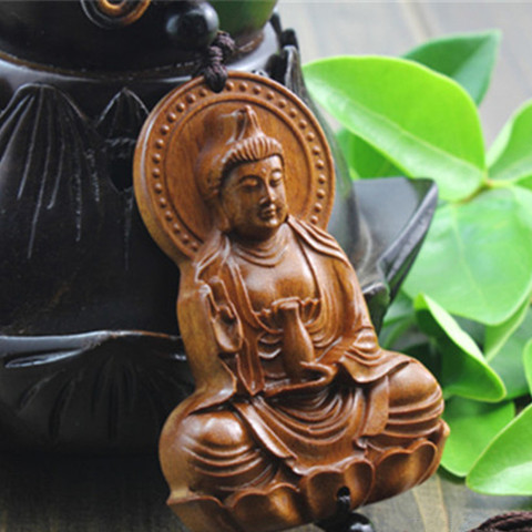 Colgante de madera de Jujube para coche, escultura china de Kwan Yin Buddha, escultura de espejo retrovisor, decoración artesanal, 1 ud., QDD9215 ► Foto 1/4