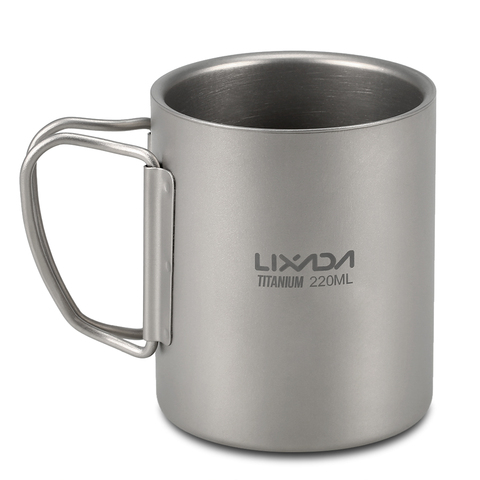 Lixada-taza doble de titanio de 35-450ml para acampar, Picnic, agua, taza para té y café, vajilla con mango plegable ► Foto 1/6