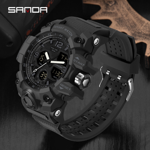 SANDA deporte de los hombres relojes de pantalla Dual de cuarzo Digital Reloj de pulsera militar impermeable para hombres reloj relogios masculino 6030 ► Foto 1/6