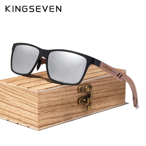 KINGSEVEN 2022 gafas de sol polarizadas de madera para hombre, lentes de sol para dama, lentes de espejo hechos a mano, accesorios de moda UV400 ► Foto 1/6