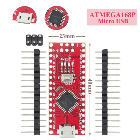 Nano Micro USB con arranque compatible con Nano V3, controlador rojo para arduino CH340, controlador USB, 16Mhz, Nano v3.0, ATMEGA168P ► Foto 1/6