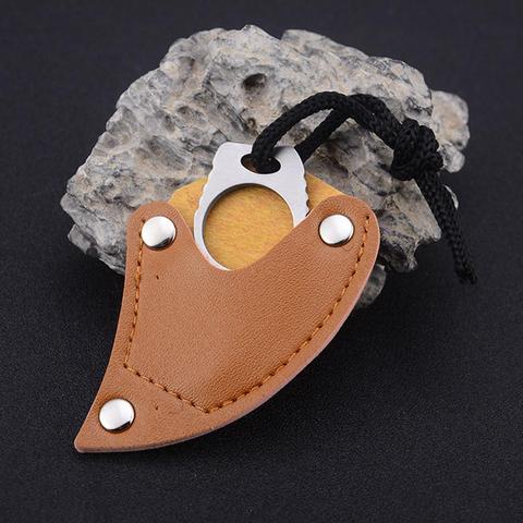 1Pc Mini aire libre EDC herramienta garra cuchillo con cubierta de cuero hecho a mano garra anillo Karambit Camping Multi-herramienta Mano cuchillo de supervivencia ► Foto 1/5