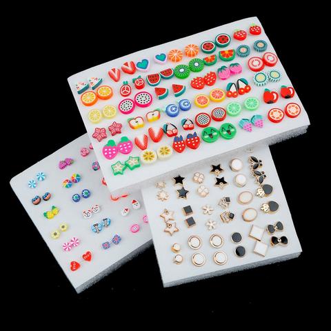 Conjunto de pendientes pequeños de plástico para mujer, Set de 36/18 pares de pendientes pequeños de cristal con forma de corazón, estrella, Animal, Luna, corona, sol y flor, joyería Brincos ► Foto 1/6