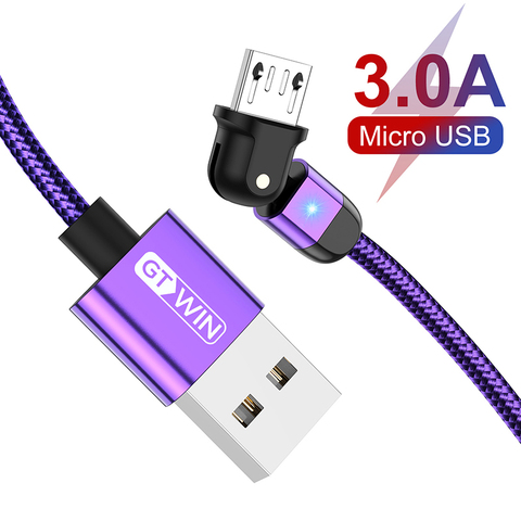 GTWIN-Cable Micro USB de carga rápida 3A, 2m, 90/180 grados, para OPPO, Xiaomi, Redmi, Tablet, Android, cargador de teléfono móvil ► Foto 1/6