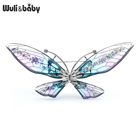 Wuli & baby-broches de mariposa con alas grandes transparentes para mujer, broche de oficina, Fiesta de bodas, alfileres, regalos ► Foto 1/5