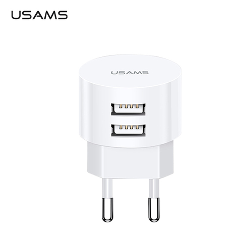 Cargador USB Dual USAMS de 5V 2.1A para iPhone iPad US/ EU/ UK, Cargador rápido con enchufe para Samsung Xiaomi Mini, cargador redondo para teléfono de viaje ► Foto 1/6