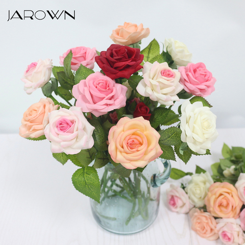 JAROWN Artificial rosa de látex de tacto realista 34cm decoración de flor falsa boda matrimonio Flores Artificiais Año Nuevo Fiesta de Deco ► Foto 1/6