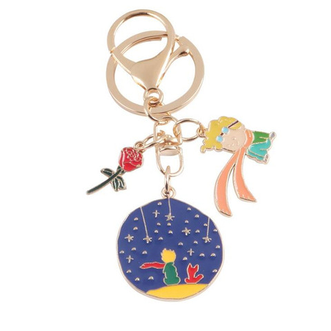 Le Petit Prince-Llavero con forma de rosa para hombre y mujer, llaveros de coche, con hebilla, joyería de dibujos animados, regalo Unisex ► Foto 1/5