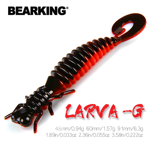 Señuelos suaves de Larva BEARKING 48mm 60mm 91mm señuelos artificiales de pesca lombriz de silicona Lucio Minnow Swimbait Jigging cebos de plástico ► Foto 1/6