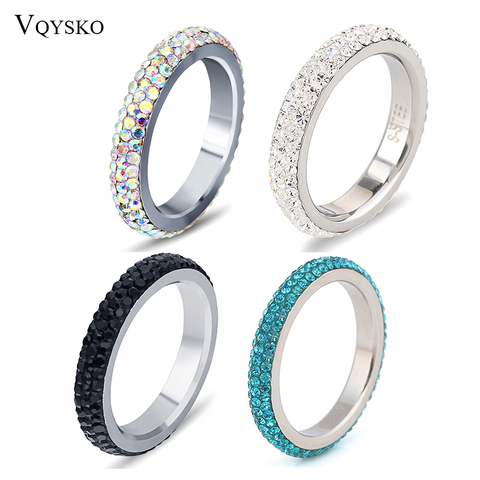 Tamaño completo de tres filas de cristal claro de boda de acero inoxidable anillos de joyería de moda hecho con auténticos cristales CZ ► Foto 1/6