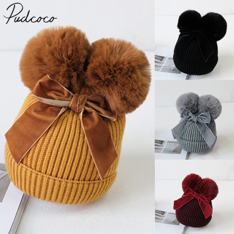 Gorro con pompón doble para bebé, gorro tejido de invierno para niños y niñas, gorro grueso de abrigo, gorro para bebé, gorro infantil ► Foto 1/6