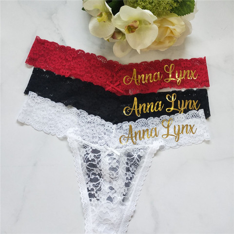 Tanga de encaje Sexy personalizada para mujer, ropa interior con nombre personalizado para mujer, bragas de mujer con estampado dorado, lencería de encaje, regalos de fiesta ► Foto 1/1