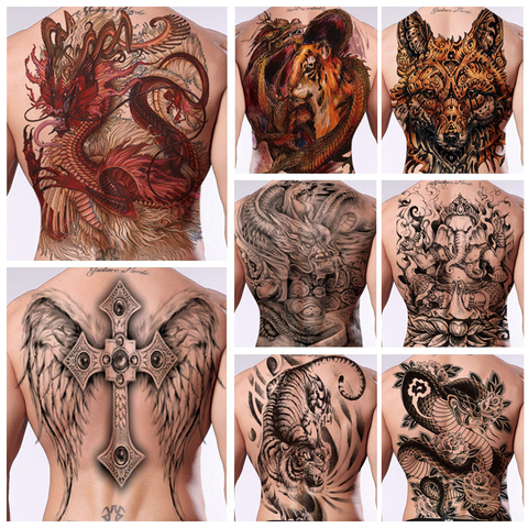 Pegatinas temporales para hombre y mujer, tatuajes grandes de espalda completa, calcomanías geniales, dragón de serpiente, Ganesha, tigre en el cuerpo, arte de Tatuaje falso impermeable ► Foto 1/6