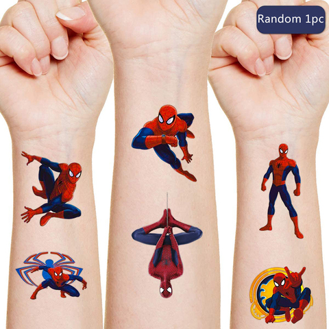 Pegatinas originales de Marvel para niños y niñas, tatuaje de Héroe de  Disney, Spider-Man, Iron