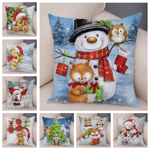 Feliz Navidad cojín de Santa Claus protectores de decoración lindo dibujo de muñeco de nieve funda de almohada de peluche de juguete funda de almohada para los niños sofá 45x45cm ► Foto 1/6