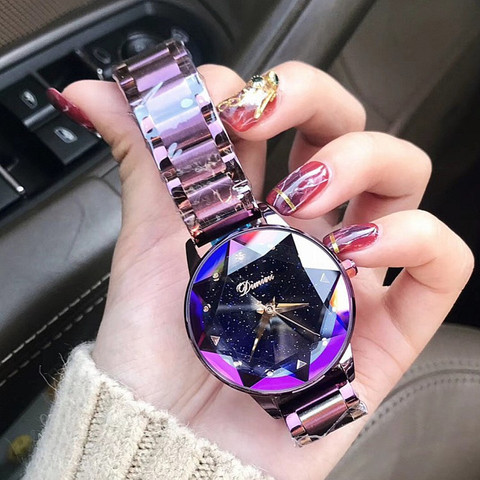 Reloj de cristal de marca de lujo 2022 para mujer, reloj de vestir de moda, relojes de cuarzo de oro rosa, relojes de pulsera de acero inoxidable para mujer ► Foto 1/6