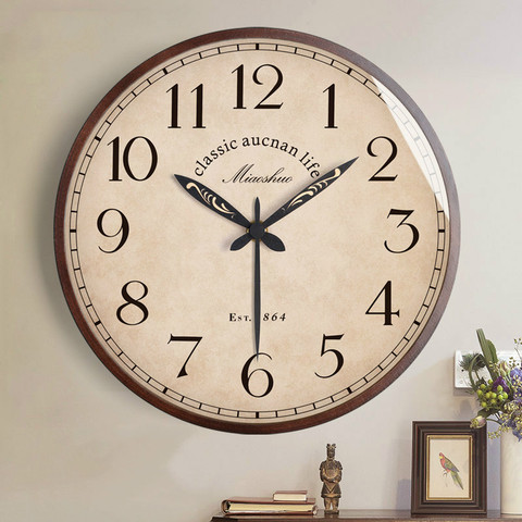 Reloj de pared de madera grande para sala de estar, Retro americano moderno de lujo, Led, creativo, regalo de decoración del hogar ► Foto 1/6