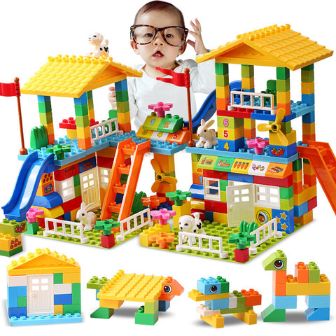 Partícula grande techo bloques Compatible LegoINGlys Duploed Casa de la ciudad de gran tamaño diapositiva edificio Castillo de bloques de ladrillo juguetes para niños ► Foto 1/6