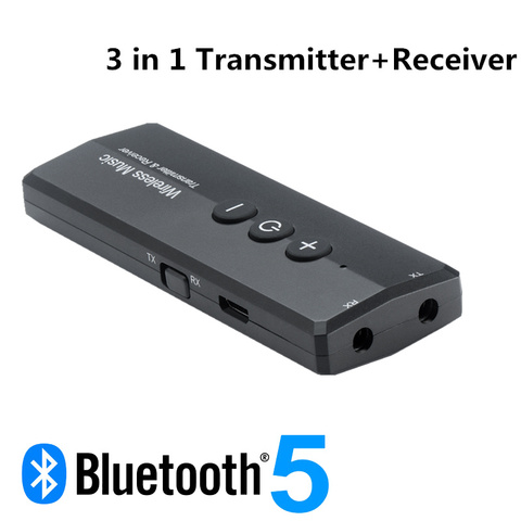 Transmisor y recibidor de Audio estéreo 3 en 1 con Bluetooth 5,0, adaptador inalámbrico con clavija Aux de 3,5mm para TV y coche, con botón de Control ► Foto 1/6