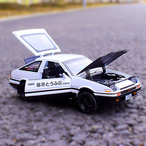 AE86 1:28 inicial D Toyota coche en miniatura de aleación Anime de dibujos animados rápido y furioso con tira de sonido y luz de la rueda del vehículo para juguetes de niño ► Foto 1/6