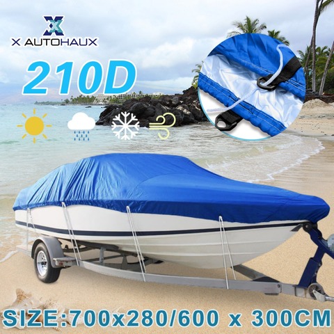 X AUTOHAUX-cubierta de barco de 540/570/700x280/300CM, cubierta de barco de arrastre 210D, impermeable, pesca, esquí, lancha rápida, forma de V, azul ► Foto 1/6